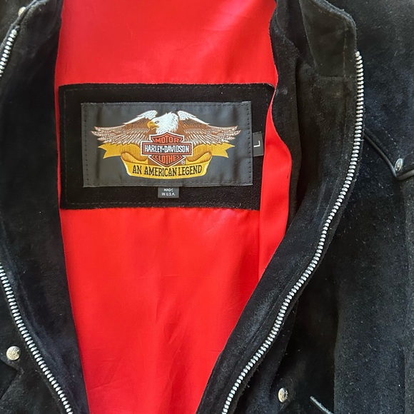 Harley-Davidson Black Leather Jacket with Fringe and Red Lining - Picture 5 of 7